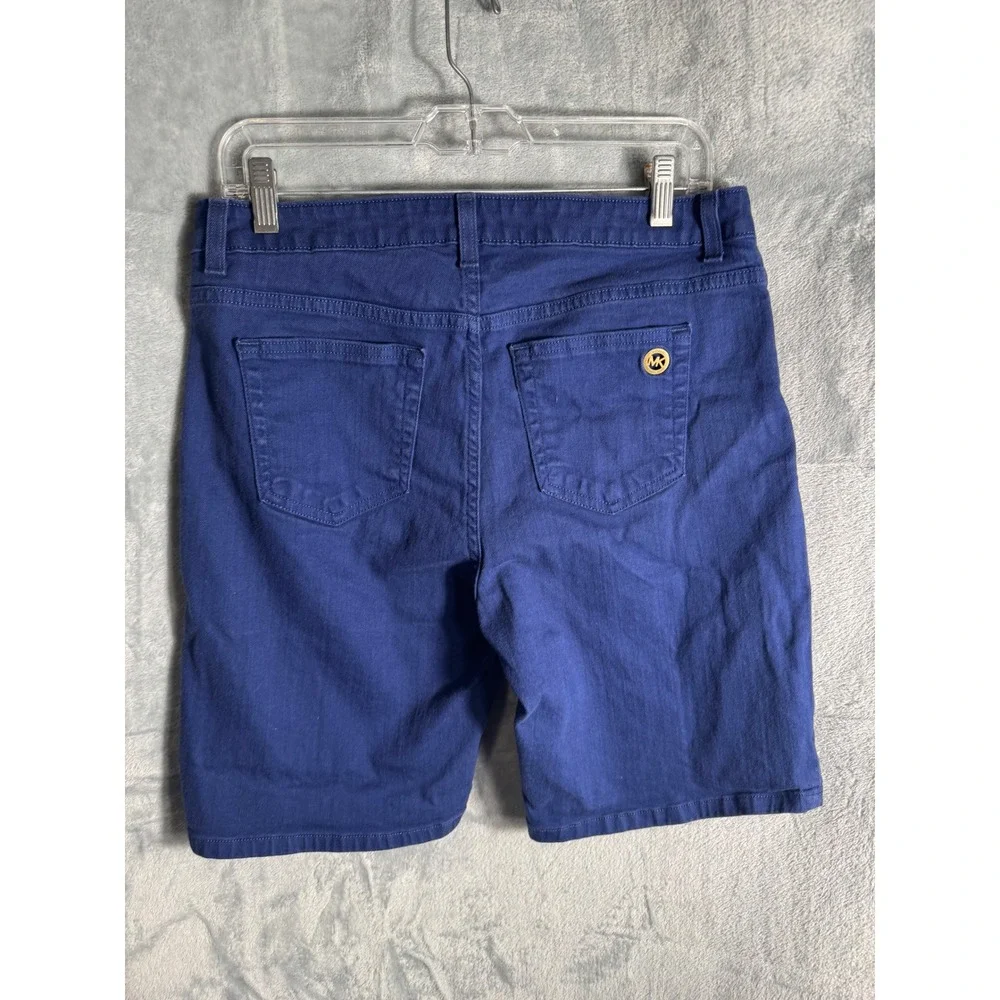 Michael Kors Womens Blue Denim Shorts Gold MK‎ Logo Medallion Size 8
